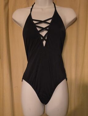 Fredricks Of Hollywood Strappy Halter Black One-Piece Swimsuit